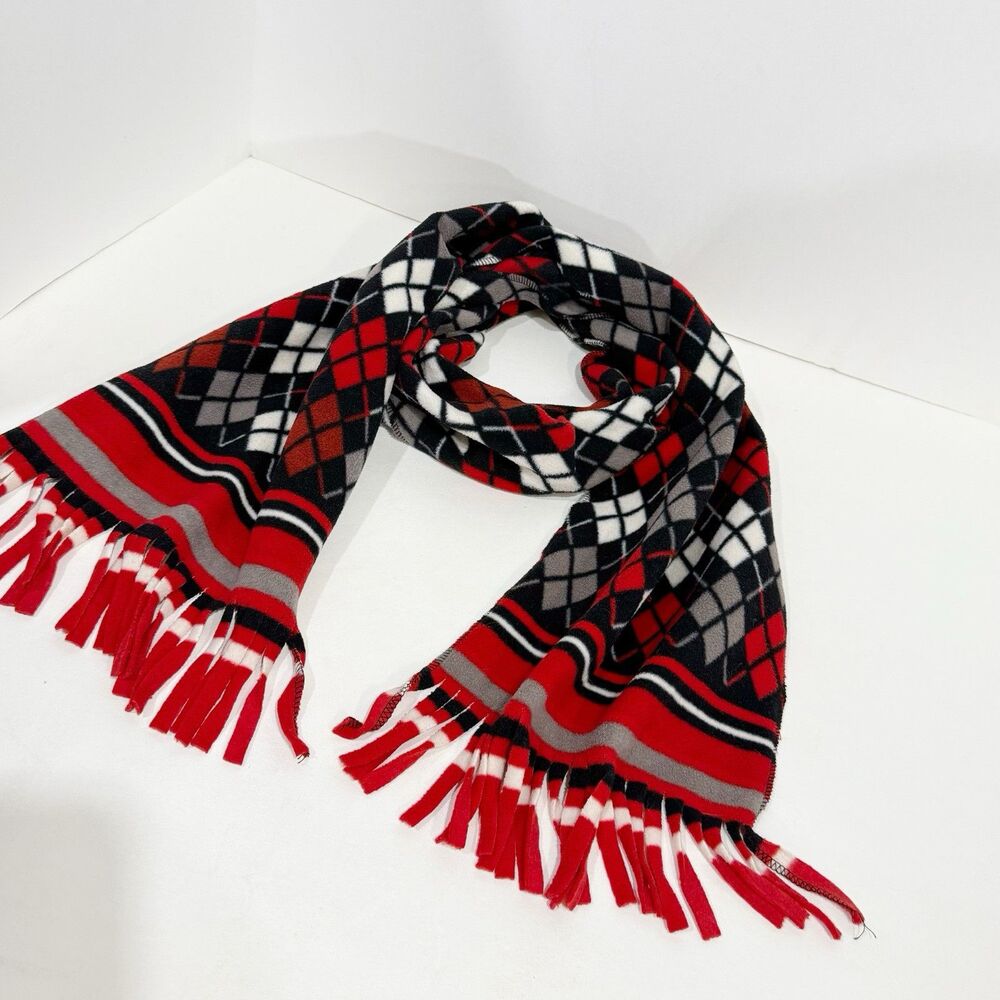 Argyle Scarf fleece 56 Inch Long Fringe Unisex Multicolor ST JOHNS BAY